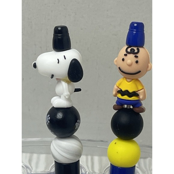 Set Of 2 Peanuts Characters Beaded Pen With Black ink. Charlie Brown And Snoopy - Picture 2 of 5